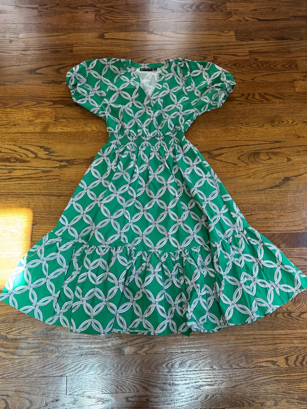 NY & Co Green Patterned Short Sleeve Dress